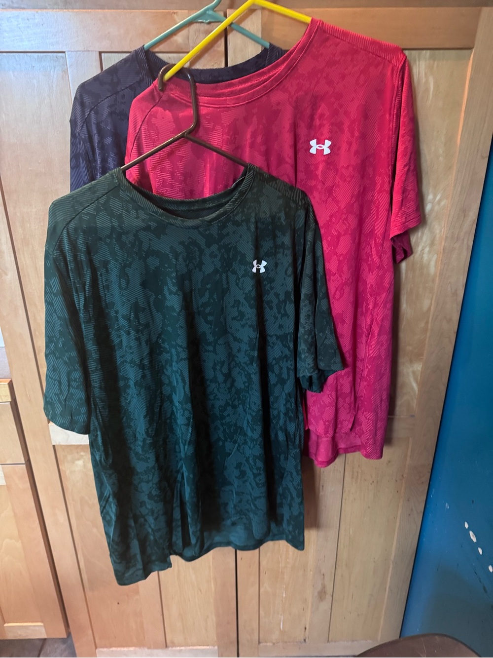 Lot of 3 Under Armour Men’s Short Sleeve Tech Tees - Red, Dark Green, Dark Blue